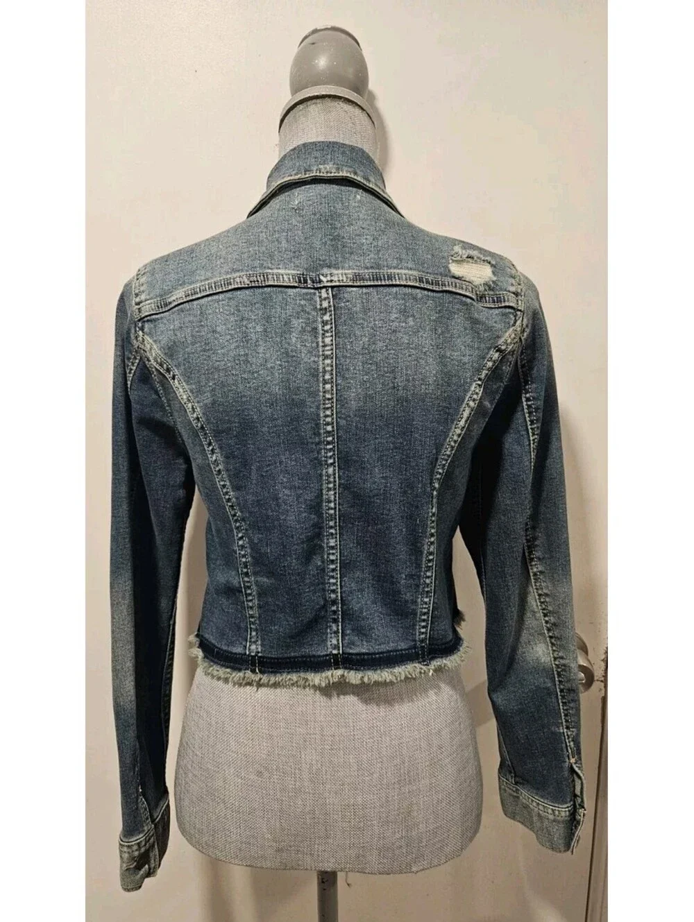 Jessica Simpson Petite Small Blue Denim Jacket Fringe Hem